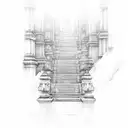 spining up stairs to temple tattoo design idea