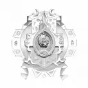 Epicurean philosophy symbol with Roman Empire motifs tattoo design idea