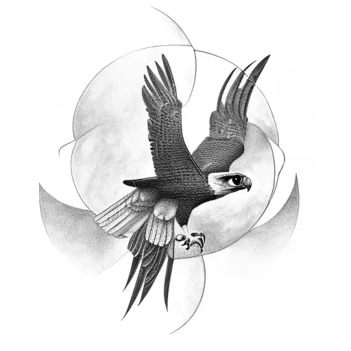 A black-grey tattoo depicting Thoth as an elegant falcon, representing his role as a messenger between gods and humans. tattoo design idea