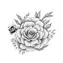 flowers botanic, bee, frog tattoo design idea