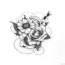 flowers botanic, bee, frog tattoo design idea