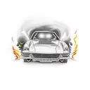 driver behind wheel in car in the night with the lighter setting the fire tattoo design idea
