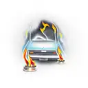 driver behind wheel in car in the night with the lighter setting the fire tattoo design idea