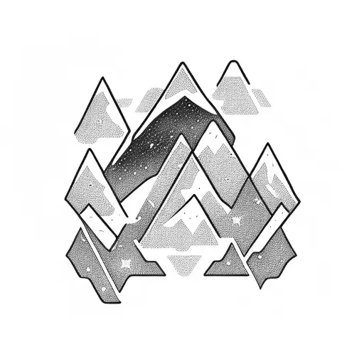 A blackwork tattoo of a mountain range with a galaxy background tattoo design idea