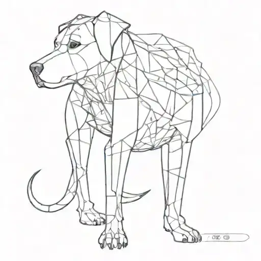 A futuristic cybernetic dog with circuit patterns integrated into its fur tattoo design idea