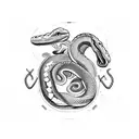 Three snakes around a man's head, one has an open mouth, the second has poison on his tooth, and the third has a closed  tattoo design idea