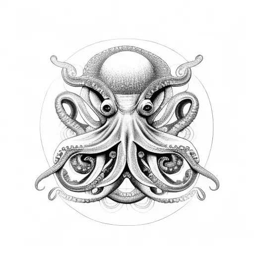 Octopus hugging flower mandala with sacred geometry behind tattoo design idea