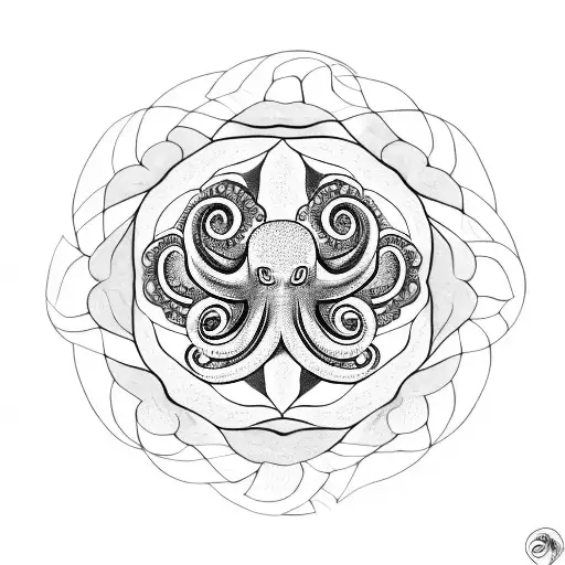 Octopus hugging flower mandala with sacred geometry behind tattoo design idea