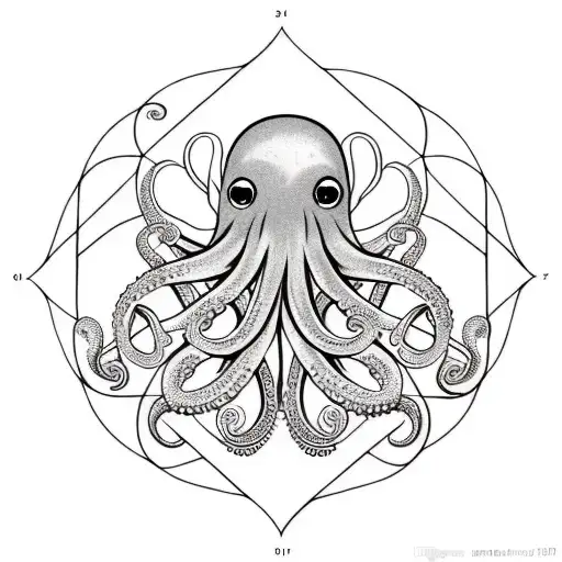 Octopus hugging flower mandala with sacred geometry behind tattoo design idea