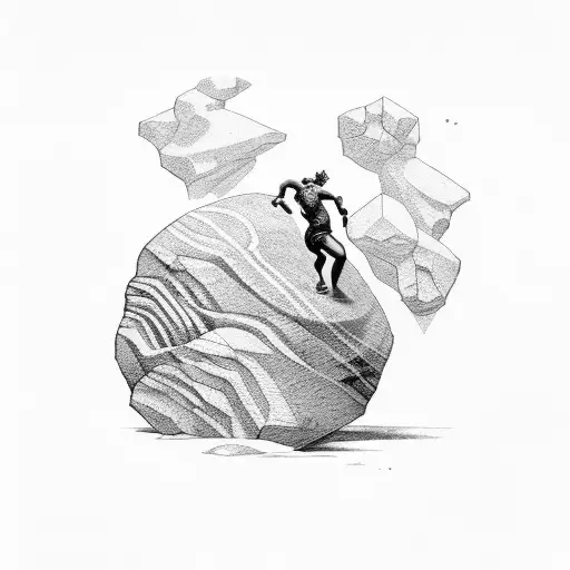 sisyphus pushing the rock with 1 arm tattoo design idea