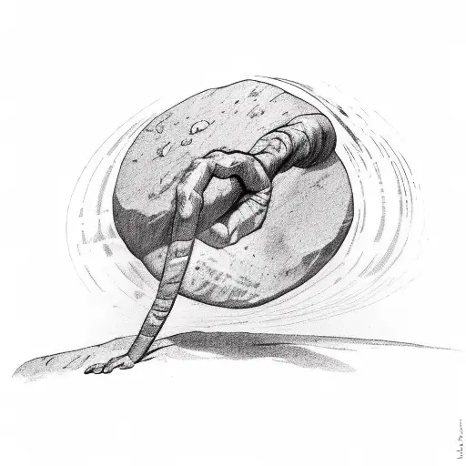 sisyphus pushing the rock with 1 arm tattoo design idea