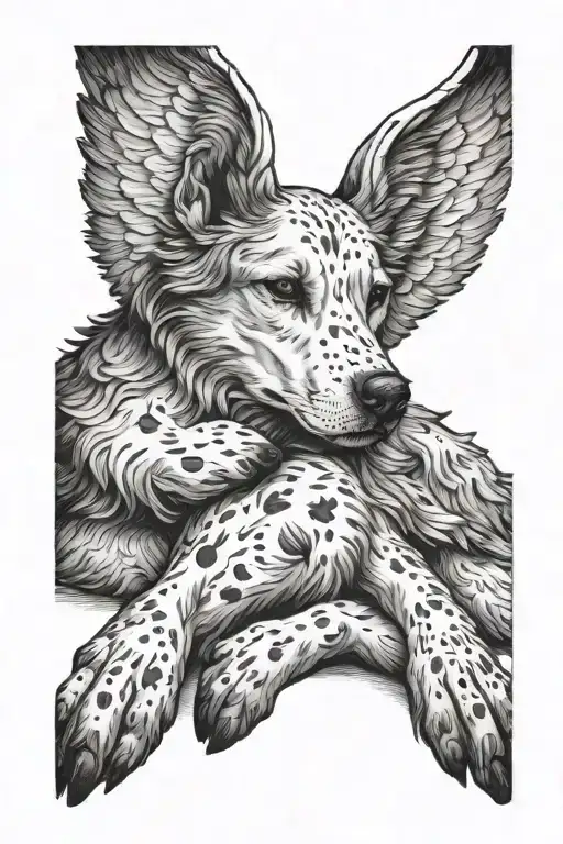 dog paws male and female angel tattoo design idea