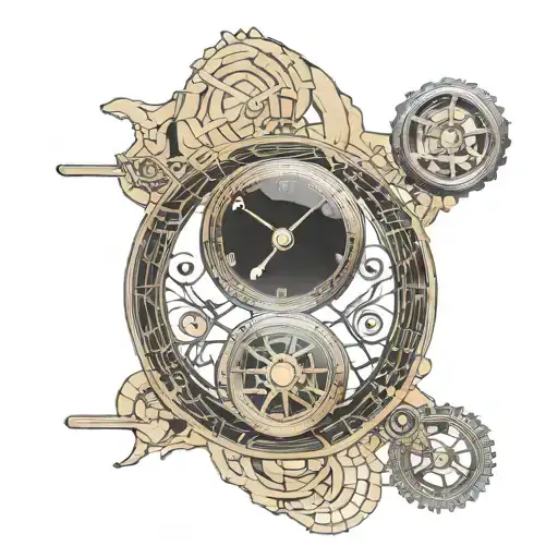 scales with sand watch mechanism intertwined tattoo design idea