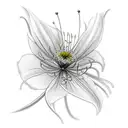 spider lily with love in Korean written next to it tattoo design idea