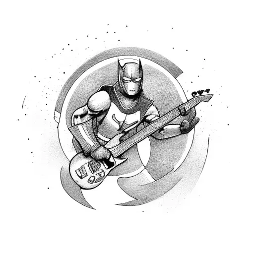 Super Hero with guitar as weapon  tattoo design idea