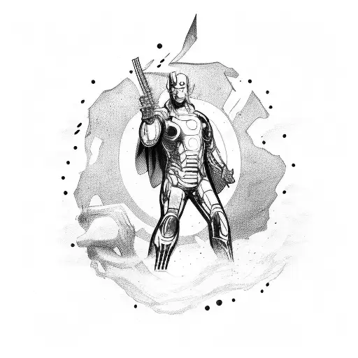 Avengers Hero with guitar as weapon  tattoo design idea