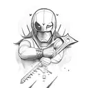Super Hero with guitar as weapon  tattoo design idea