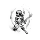 Super Hero with guitar as weapon  tattoo design idea