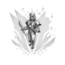Super Hero with guitar as weapon  tattoo design idea