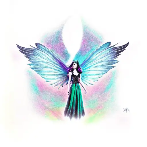 Dark fairy standing on a raven tattoo design idea