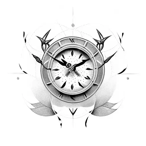 clock with cross and rose with thorns  tattoo design idea
