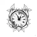 clock with cross and rose with thorns  tattoo design idea