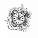 clock with cross and rose with thorns  tattoo design idea