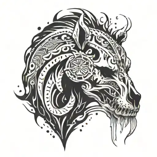 Bear skull with black flame like aura surrounding tattoo design idea