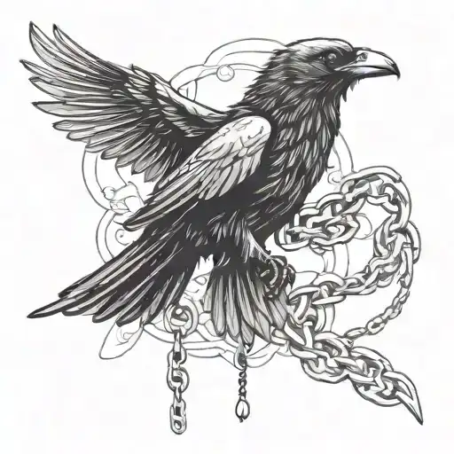 flying crow tied by chain tattoo design idea