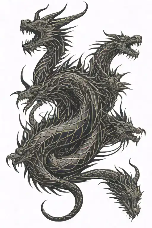 three headed black dragon coiled tattoo design idea