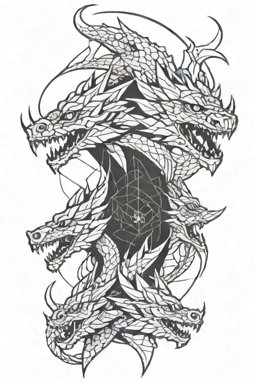 three head dragon emerging and phebinachi  tattoo design idea