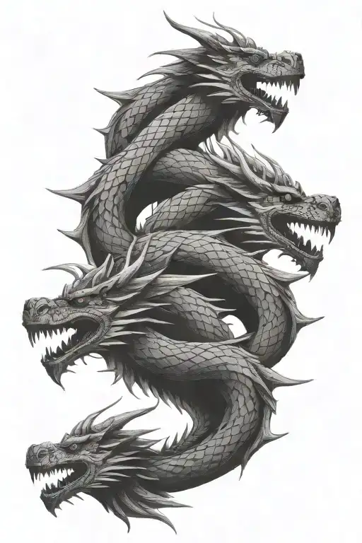 three headed black dragon  tattoo design idea