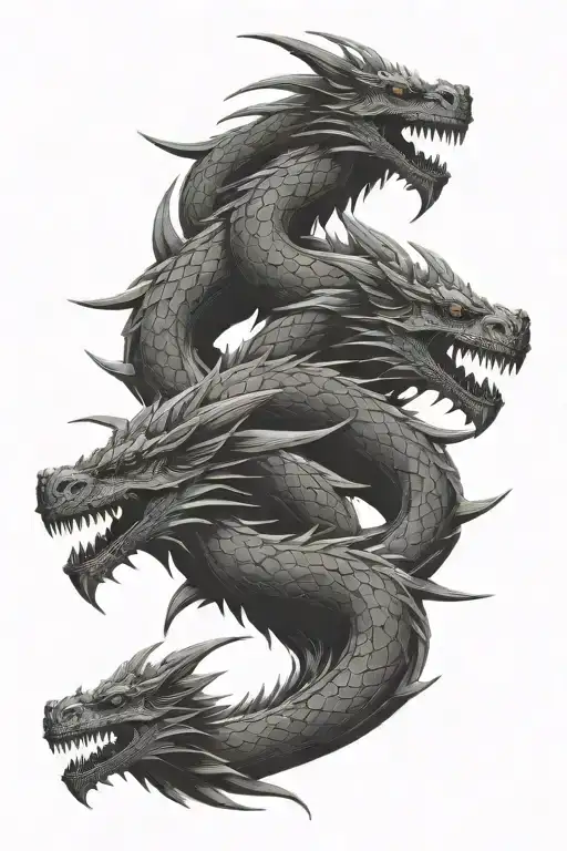 three headed black dragon  tattoo design idea