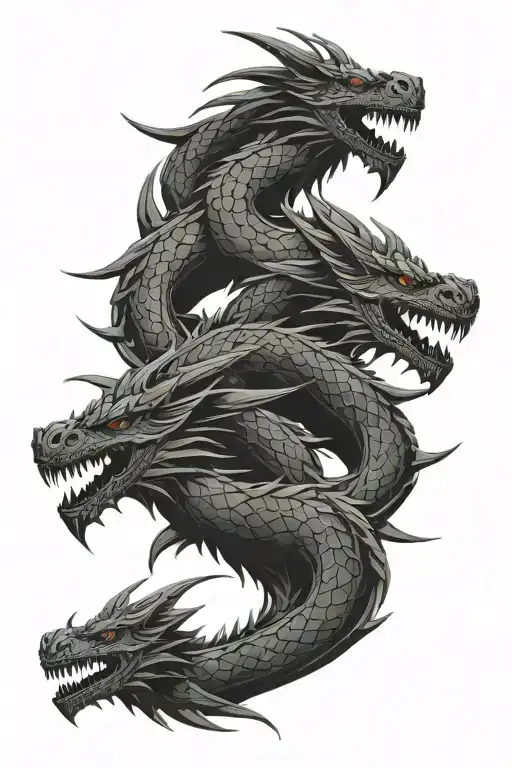 three headed black dragon  tattoo design idea