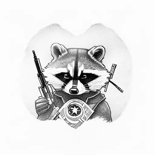 rocket the raccoon with an American flag, ar-15, and cigarette tattoo design idea