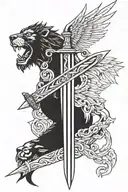 thorm sword whit wings and lions head tattoo design idea