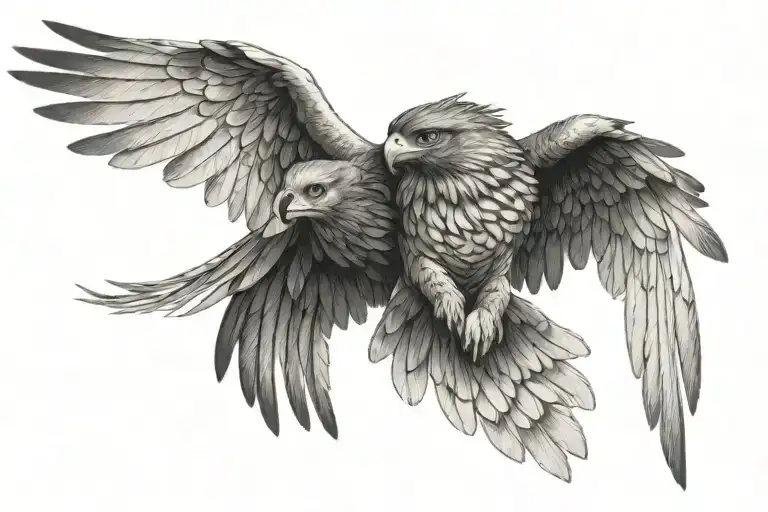 Hawk with wings spread wrapping itself tattoo design idea