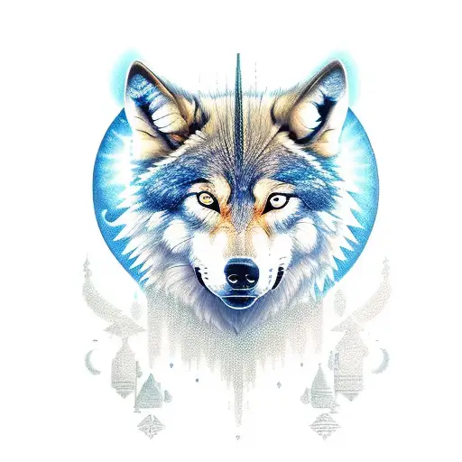 wolf with sun and moon tattoo design idea