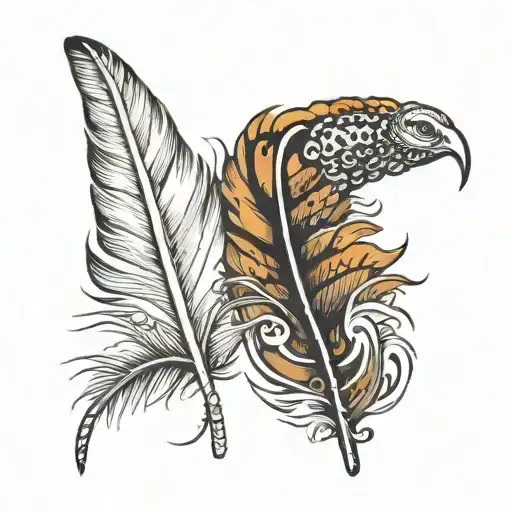 turkey tail feather and pheasant feather tattoo design idea