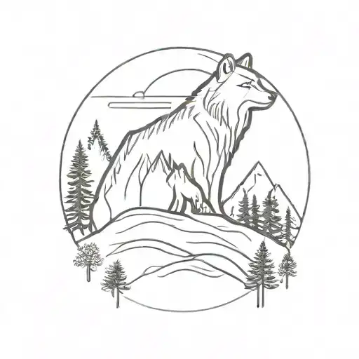 pine bear wolf mountain peak tattoo design idea