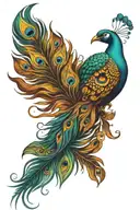 peacock feather colliding with a phoenix  tattoo design idea