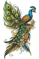 peacock feather colliding with a phoenix  tattoo design idea