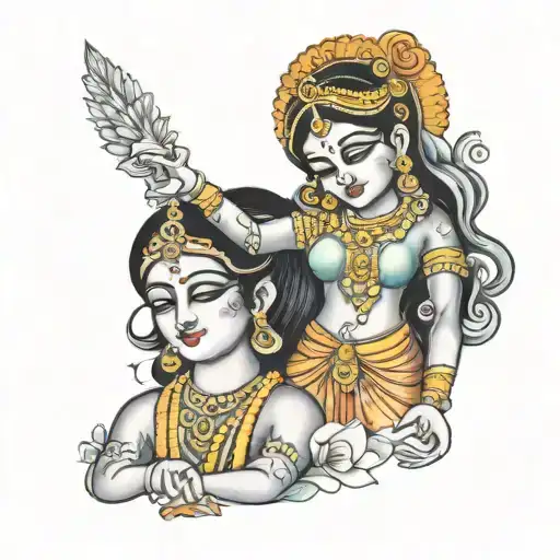 Radha and Krishna love each other tattoo design idea