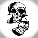 skull, worker boots and angry tattoo design idea