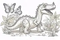 cute dinosaur with butterfly perched tattoo design idea