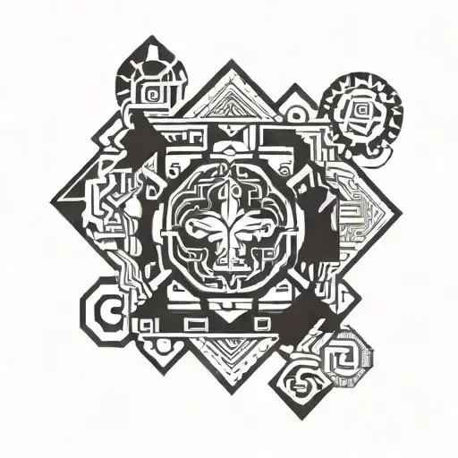 Incorporate traditional Maya symbols and patterns into a geometric design tattoo design idea