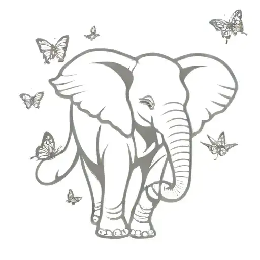 elephant playing with butterflies  tattoo design idea