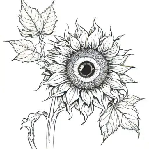 sunflower with a realistic eyeball in the middle, along with the eyelids tattoo design idea