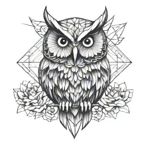 owl with wings out, dahlias tattoo design idea