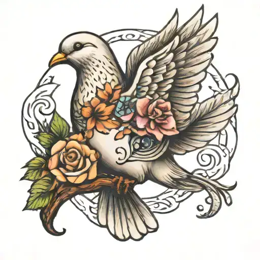 dove with peace love and hope tattoo design idea